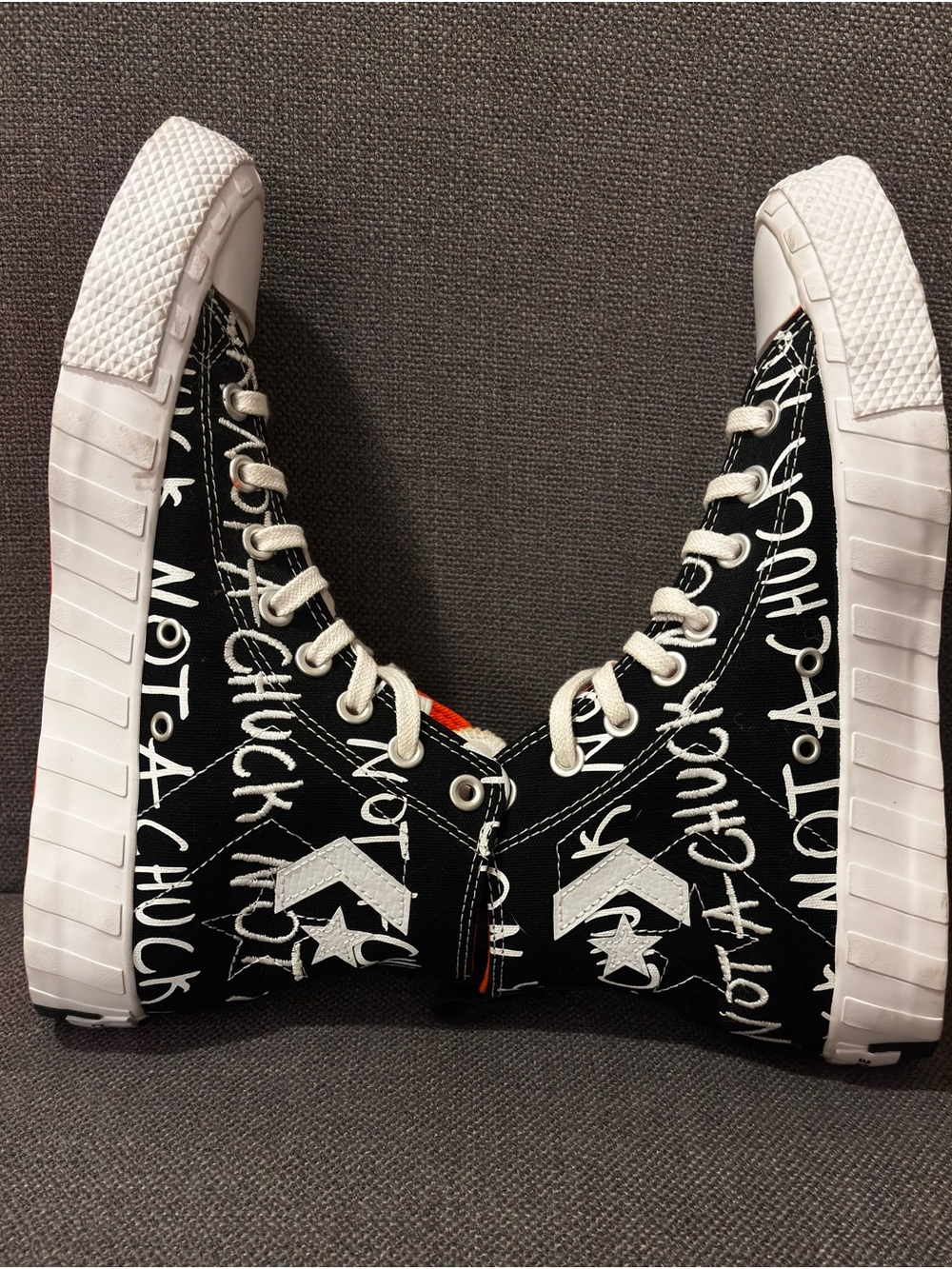 Converse Black & White 'Not A Chuck' High-Top Sneakers with Orange Lining - Picture 6 of 10